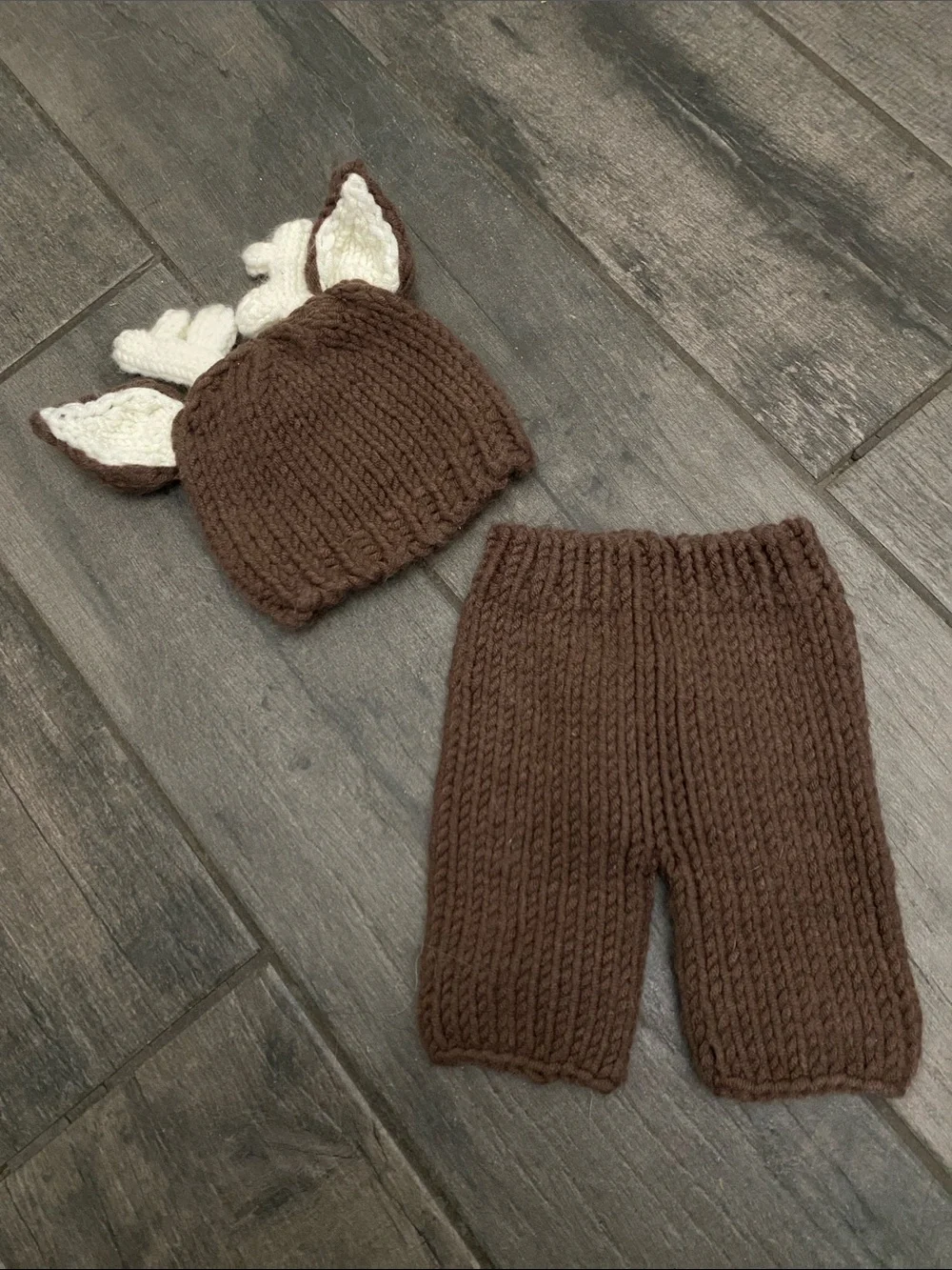 Hand-Knit Brown Deer Costume Hat & Pants Set for Kids